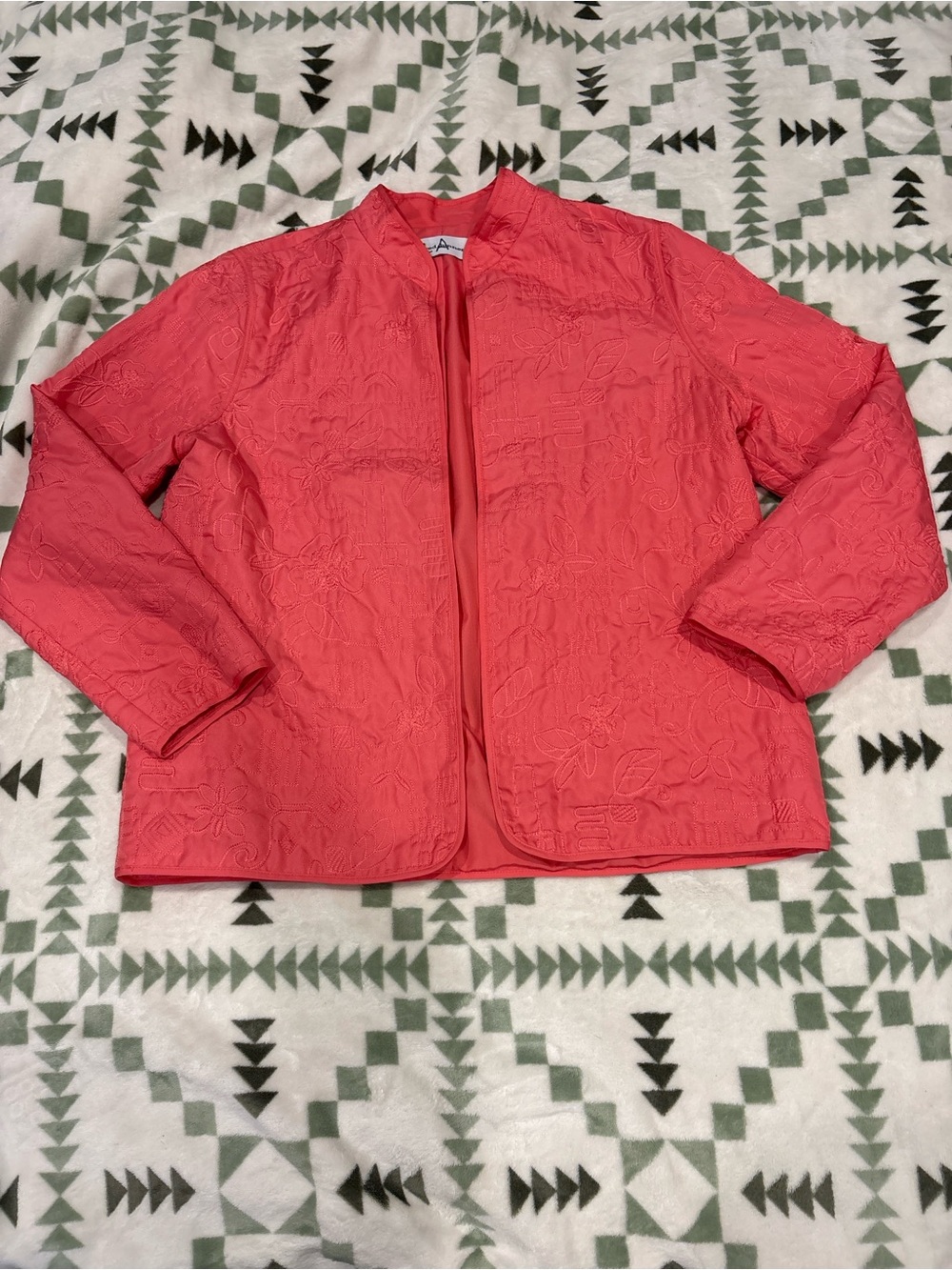 Alfred Dunner Coral Embroidered Quilted Open-Front Jacket